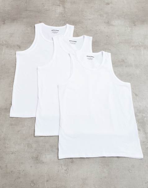 Jack & Jones 3 pack basic singlets in white - view 1
