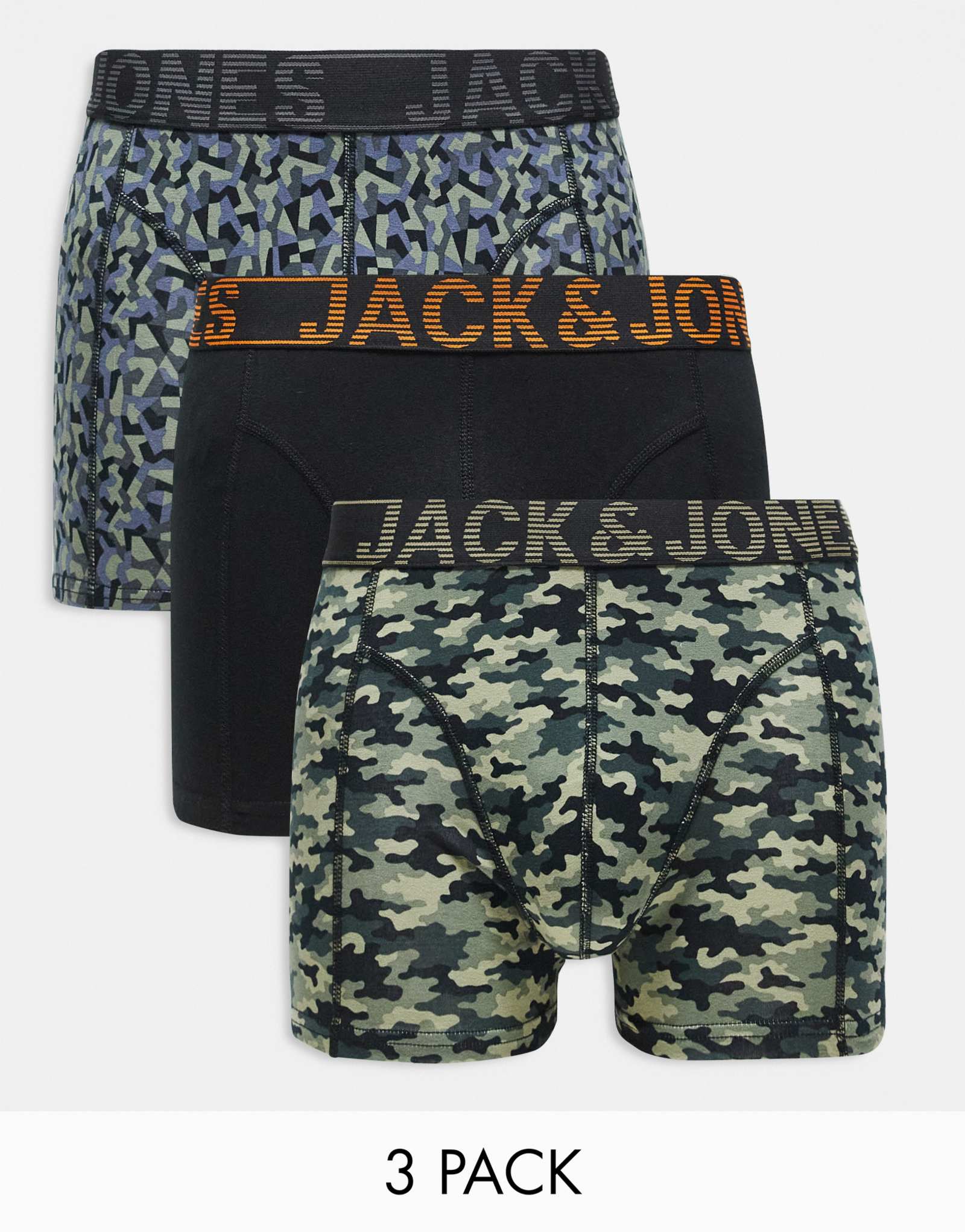 Jack &Jones, 3 комплекта камуфляжных трусов-боксеров зеленого цвета