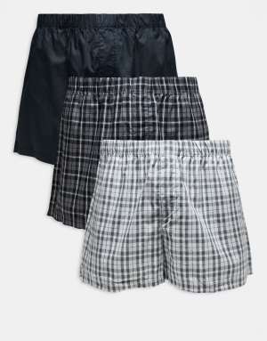 Jack & Jones 3 pack check boxers in black
