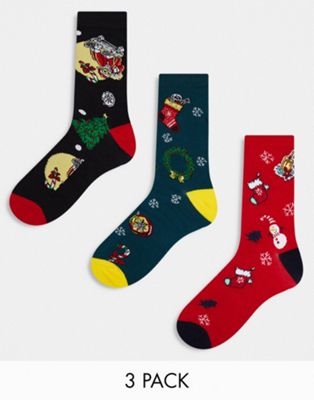 Jack & Jones 3 pack christmas gift socks in red