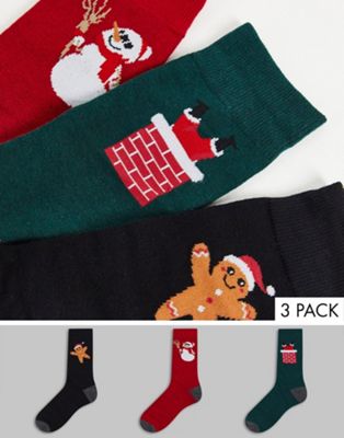 Jack & Jones 3 pack Christmas giftbox socks in festive print
