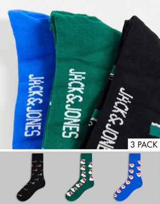 Jack & Jones 3 pack Christmas giftbox socks in festive print (201459333)