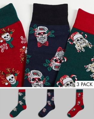 Jack & Jones 3 pack Christmas giftbox socks in skull print (201459342)