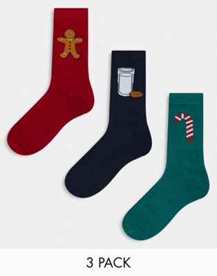 Jack & Jones 3 Pack Christmas Print Socks Giftbox In Multi