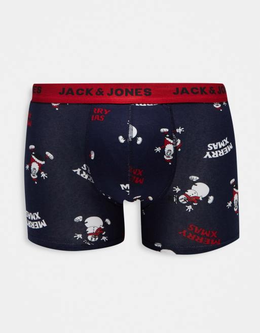 Jack & Jones 3 pack christmas sock & trunk gift box set in navy & red, 2 of 4