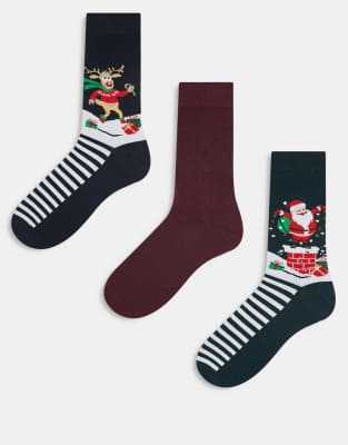 Jack & Jones 3 Pack Christmas Socks In Multi