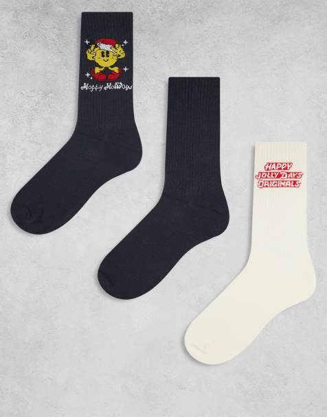 Jack & Jones 3 pack christmas socks in cream / black - view 1