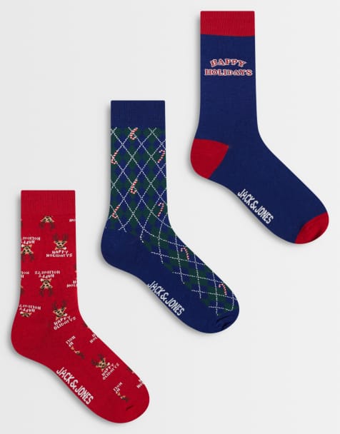Jack & Jones 3 pack christmas socks in navy & red - view 1