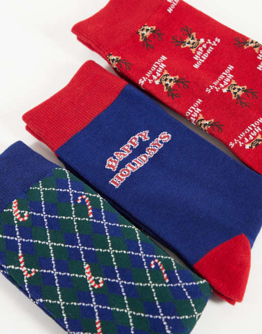 Jack & Jones 3 pack christmas socks in navy & red, 2 of 3