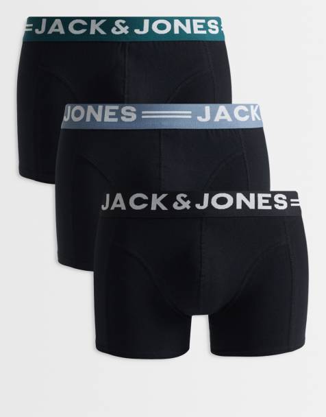 Jack & Jones 3 pack contrast waist band trunks in black - view 1