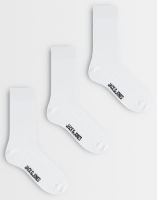 Jack & Jones 3 Pack Crew Socks In White