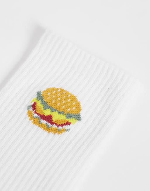 Jack & Jones 3 pack crew socks with food icons in white, 3 of 3
