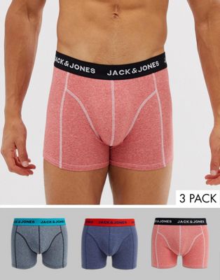 Jack & Jones – 3-pack flerfärgade trunks med logga på midjebandet