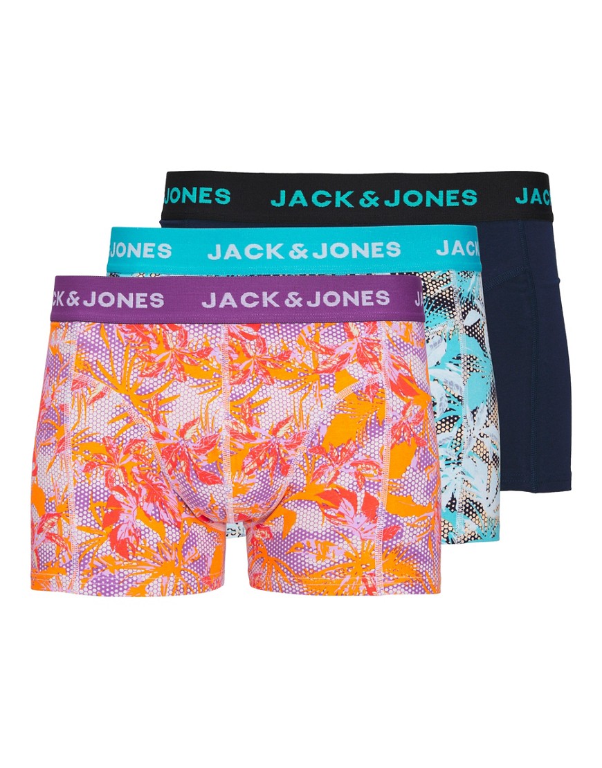 Jack & Jones 3 pack floral trunks in multi-Navy