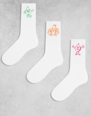 Jack & Jones 3 pack fruit print socks in white