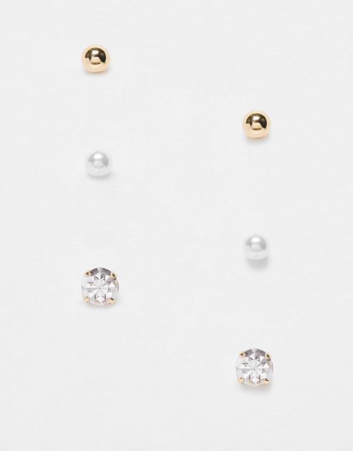 Jack & Jones 3 pack gold, stone & mother of pearl earstud design 