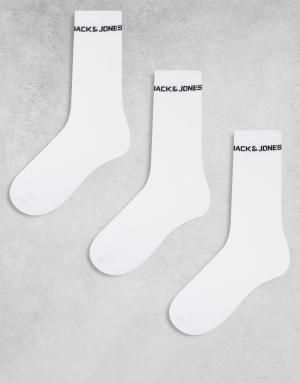 Jack & Jones 3 pack logo tennis sock in white