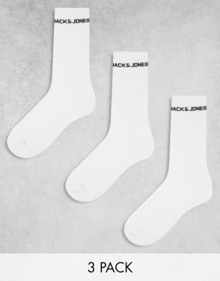 Jack & Jones 3 Pack Logo Tennis Socks In White