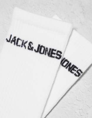 Jack & Jones 3 Pack Logo Tennis Socks In White