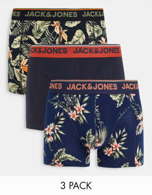 Jack & Jones 3 pack logo trunks in floral print  - ASOS Price Checker