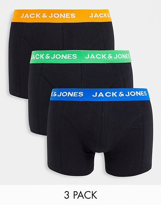 Jack and Jones Mens Waistband 3 Pack Trunks Underwear Elasticated Waist 