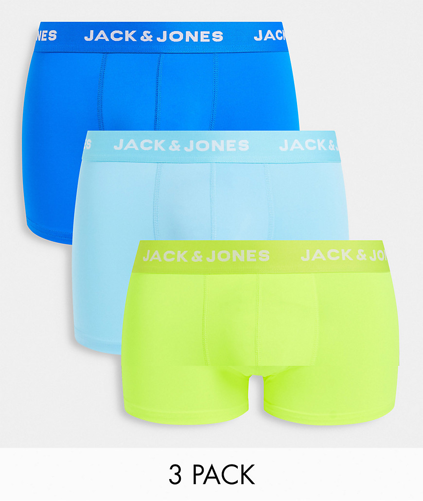 Jack & Jones 3 pack microfiber trunks in bright blues