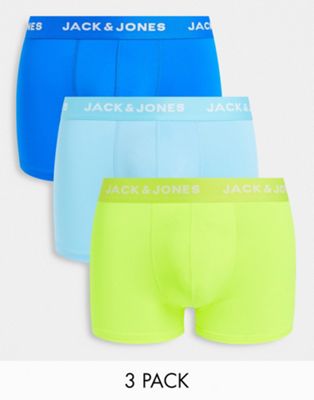 Jack & Jones 3 pack microfibre trunks in bright blues