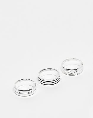 Jack & Jones 3 pack mixed steel rings-Silver