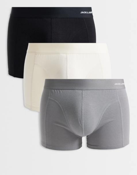 Jack & Jones 3 pack of bamboo trunks in black, navy, grey - view 1
