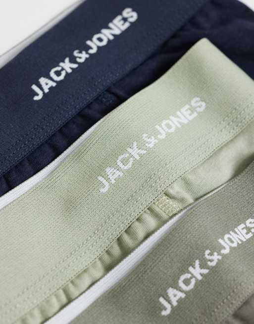 Jack & Jones 3 pack of bamboo trunks in navy and green, 2 of 3