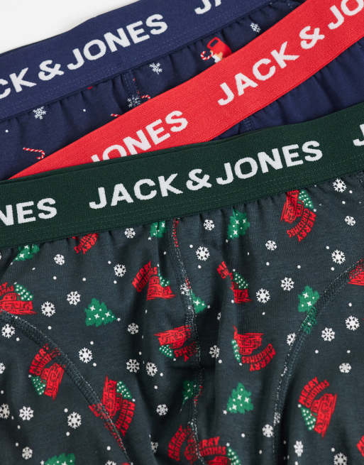 Jack & Jones 3 pack of boxers with christmas print in multi, 2 of 3