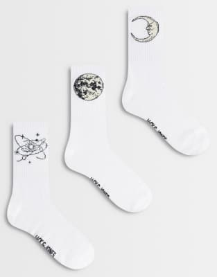 Jack & Jones 3 Pack Of Socks With Symbols Graphics In White