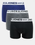 [Jack & Jones] Jack & Jones 3 pack of trunks in blue and grey L Dark Grey/Ocean