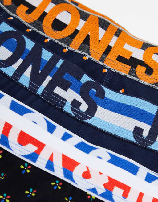 Jack & Jones 3 pack printed trunks in navy