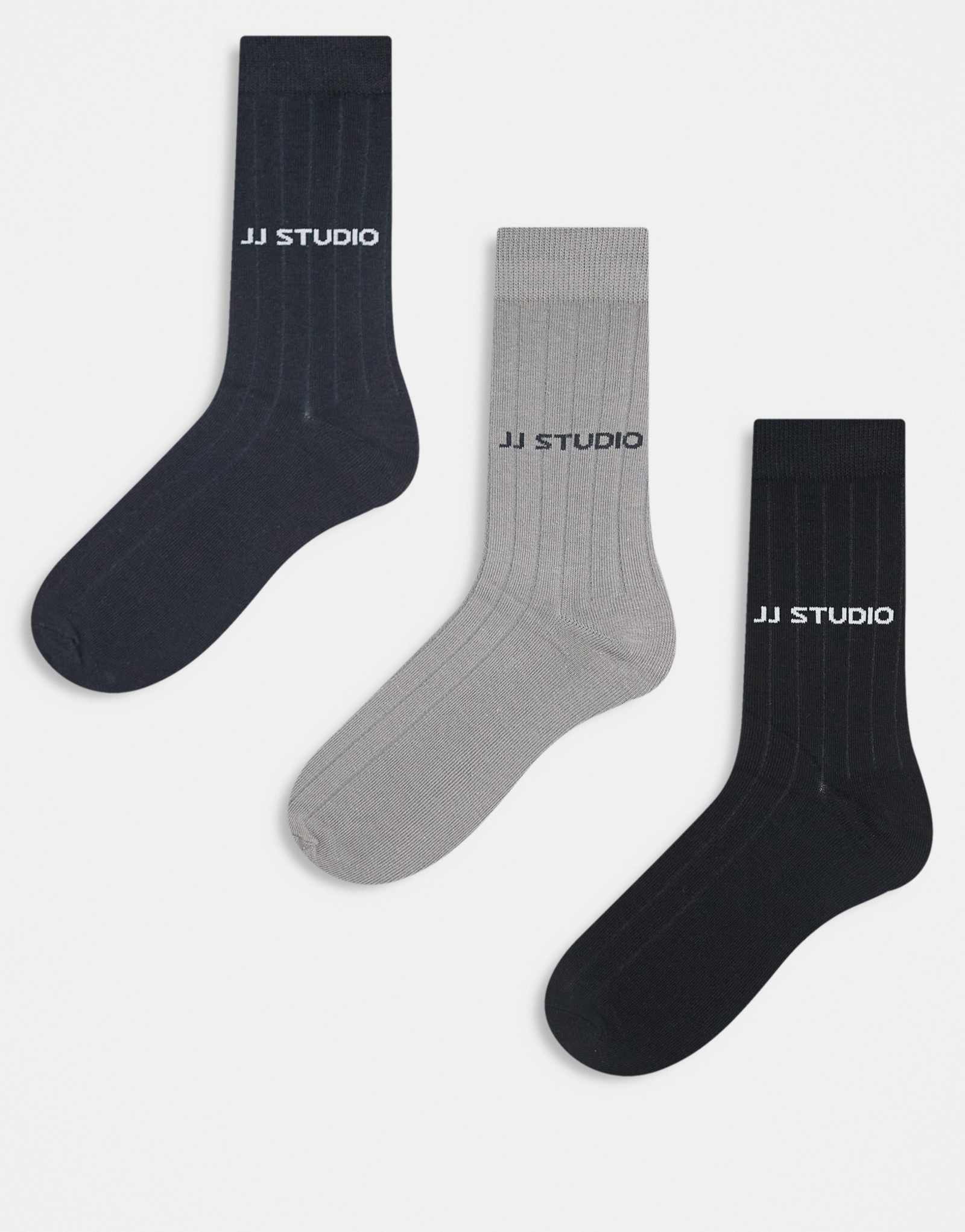 Носки в рубчик Jack &Jones, 3 шт., черные / белые / серые