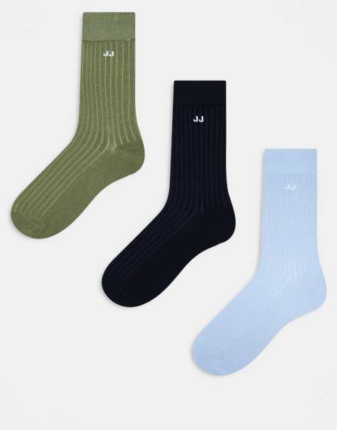 Jack & Jones 3 pack ribbed socks in green navy light blue - view 1