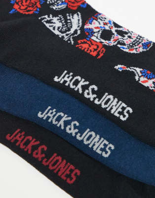 Jack & Jones 3 Pack Skull Print Socks-black In Multi