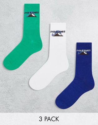 Jack & Jones 3 pack socks in multi with mountain print