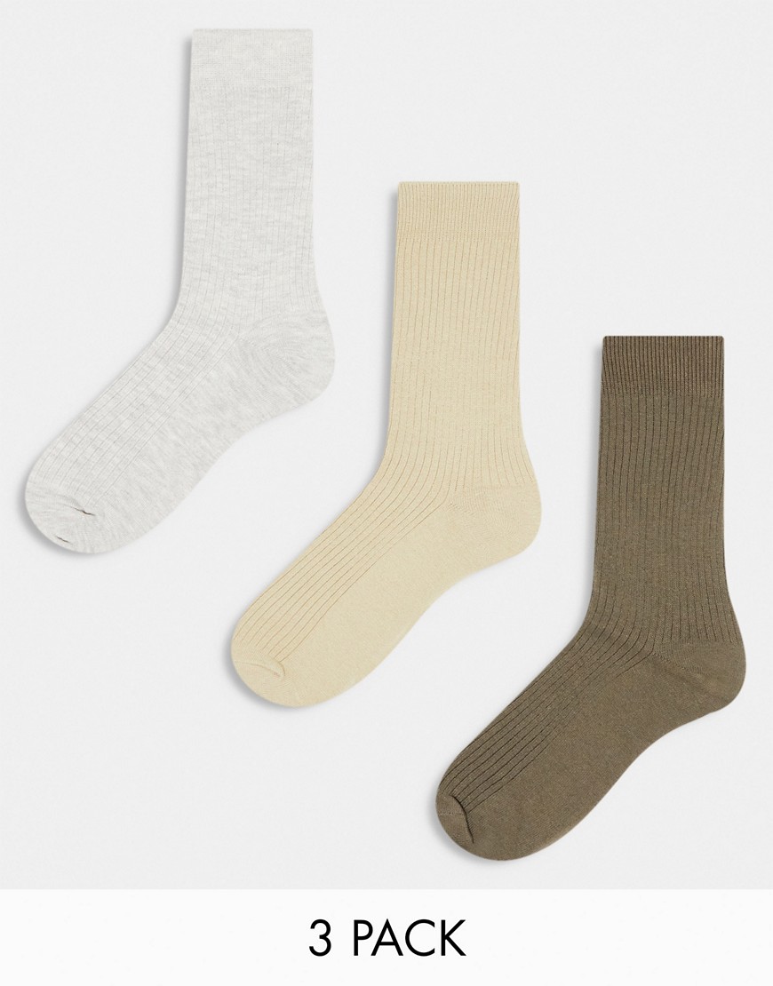 Jack & Jones 3 pack socks in tonal beige-Neutral