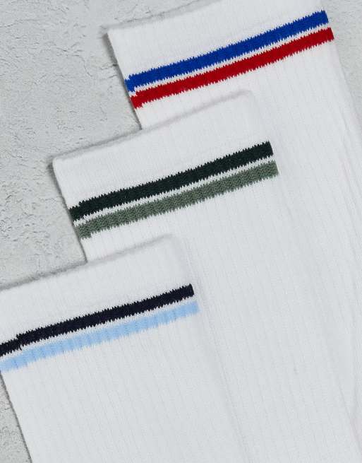 Jack & Jones 3 pack sports socks with stripe detail in white, 3 of 3