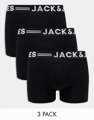 Jack & Jones 3 pack trunk with black waistband in black