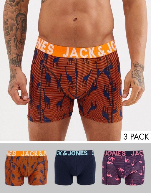 Jack & Jones 3 pack trunks in animal print