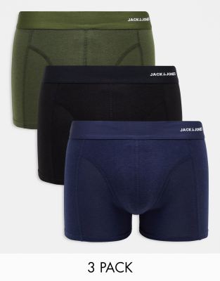 Jack & Jones 3 pack trunks in bamboo khaki & black