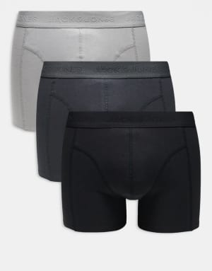 Jack & Jones 3 pack trunks in black and grey