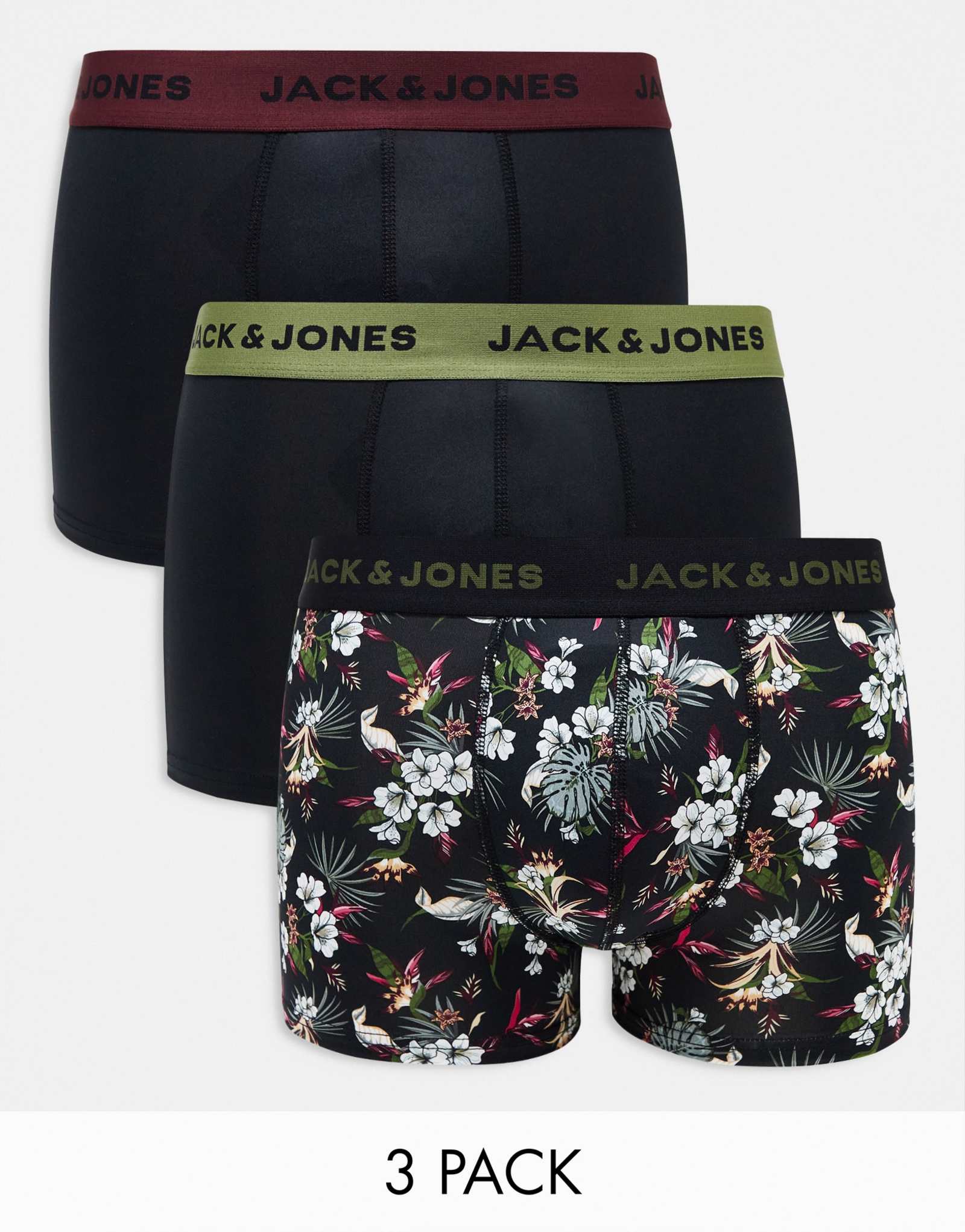 Плавки Jack &Jones из 3-х упаковок черного цвета с цветочным рисунком