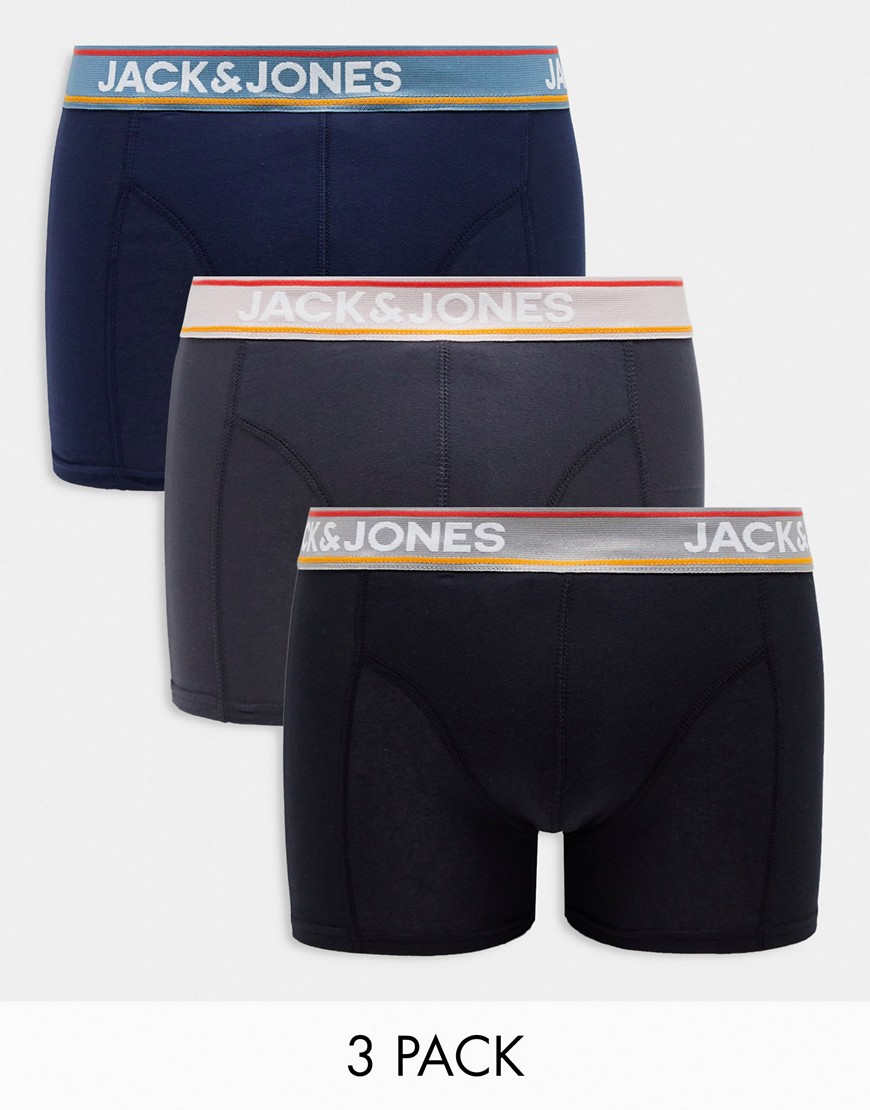 Jack & Jones 3 pack trunks in black & grey-Multi