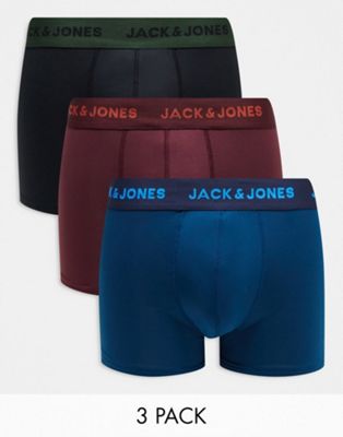 Jack & Jones 3 pack trunks in black red and blue