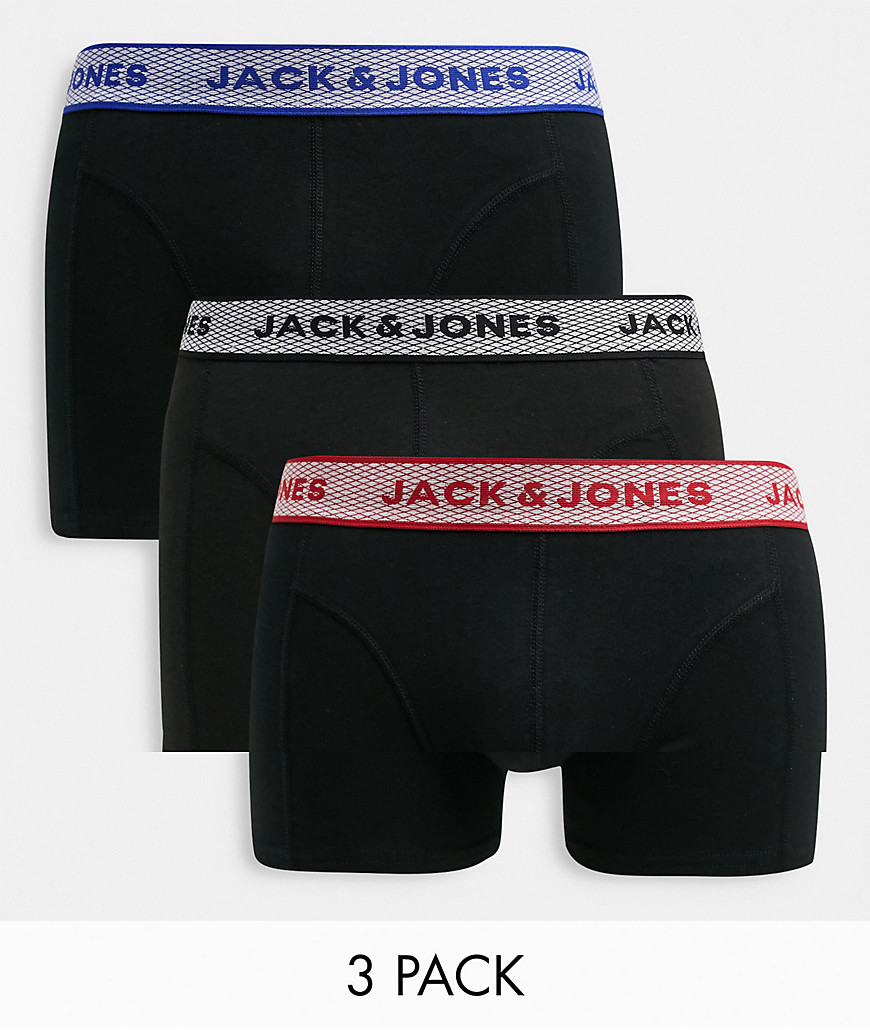 Jack & Jones 3 pack trunks in black with contrast waistband-Grey
