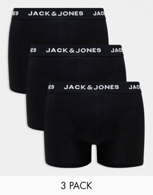 Jack & Jones 3 pack trunks in black with logo waistband