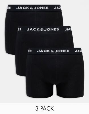 Jack & Jones Jack & Jones 3 pack trunks in black with logo waistband